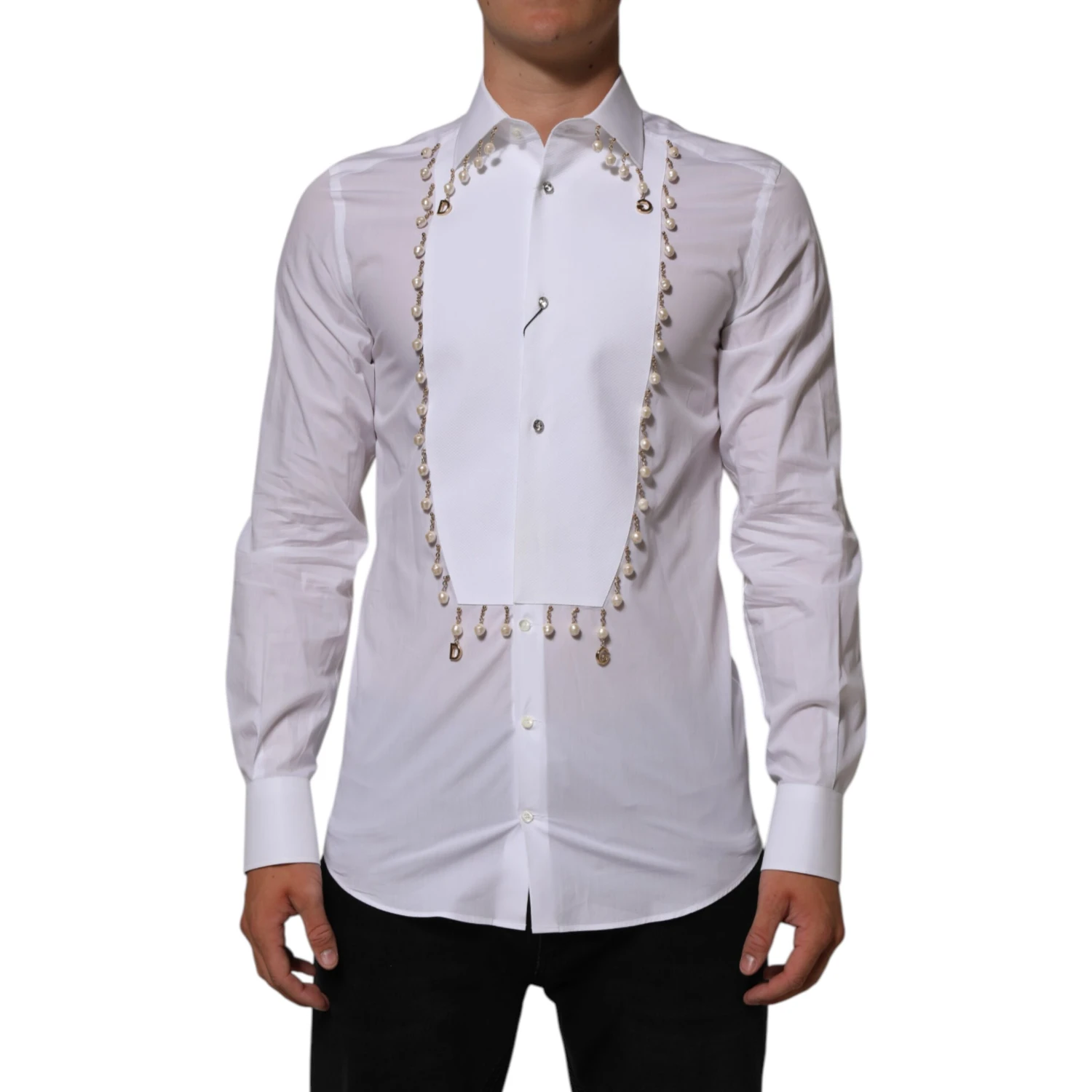 White Cotton DG Logo Pearl GOLD Formal Shirt