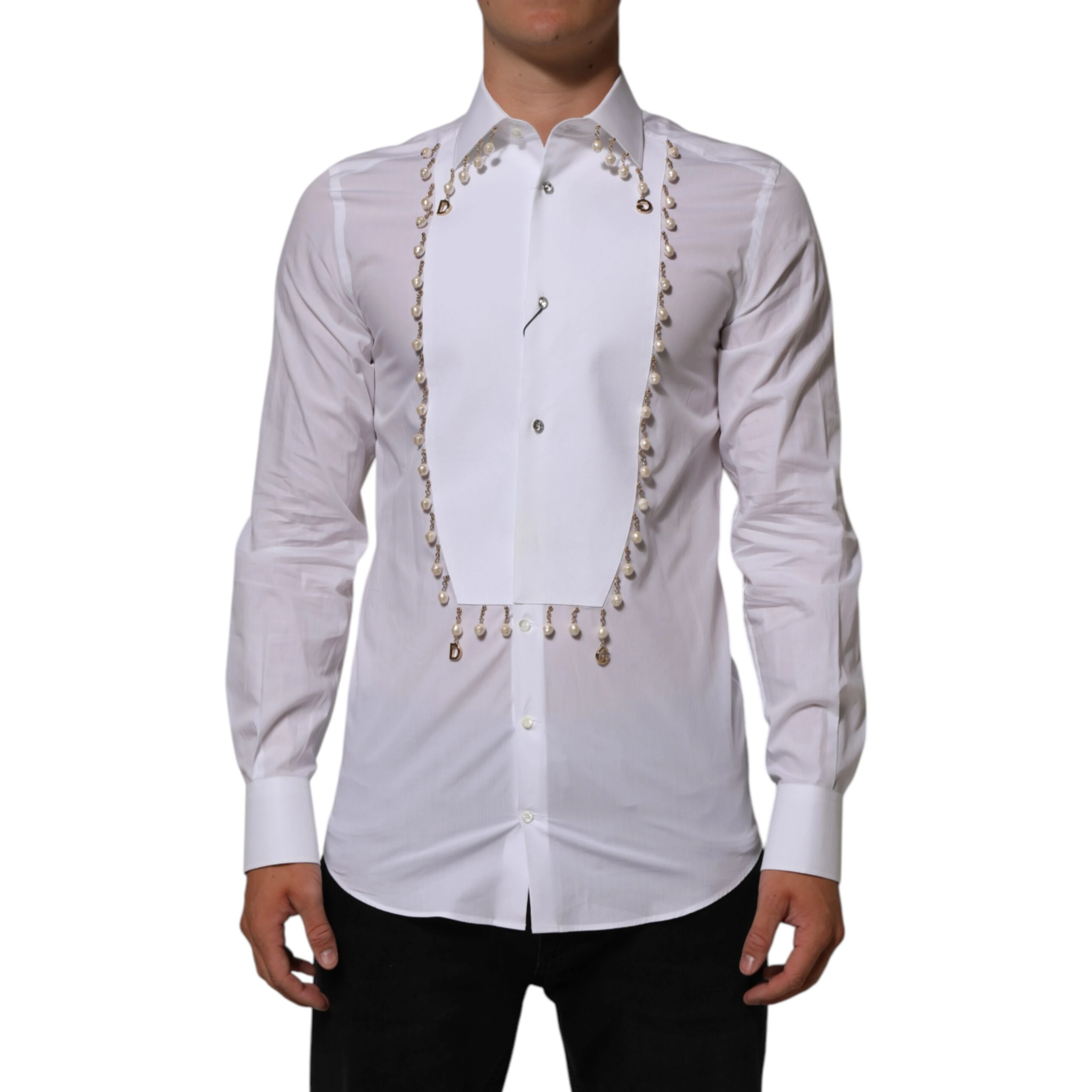 White Cotton DG Logo Pearl GOLD Formal Shirt