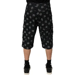Black Monogram Denim Cargo Men Bermuda Short