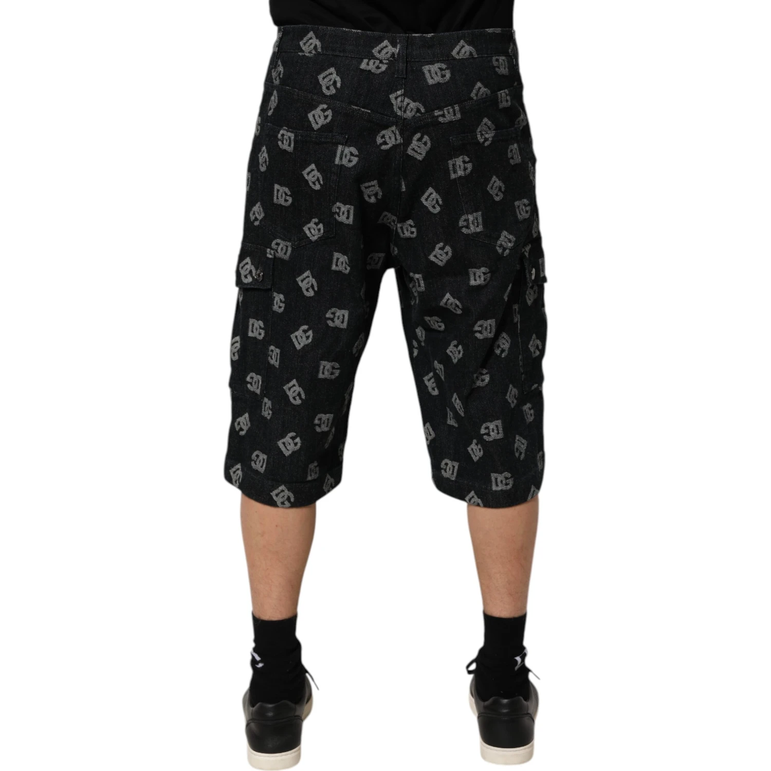Black Monogram Denim Cargo Men Bermuda Short