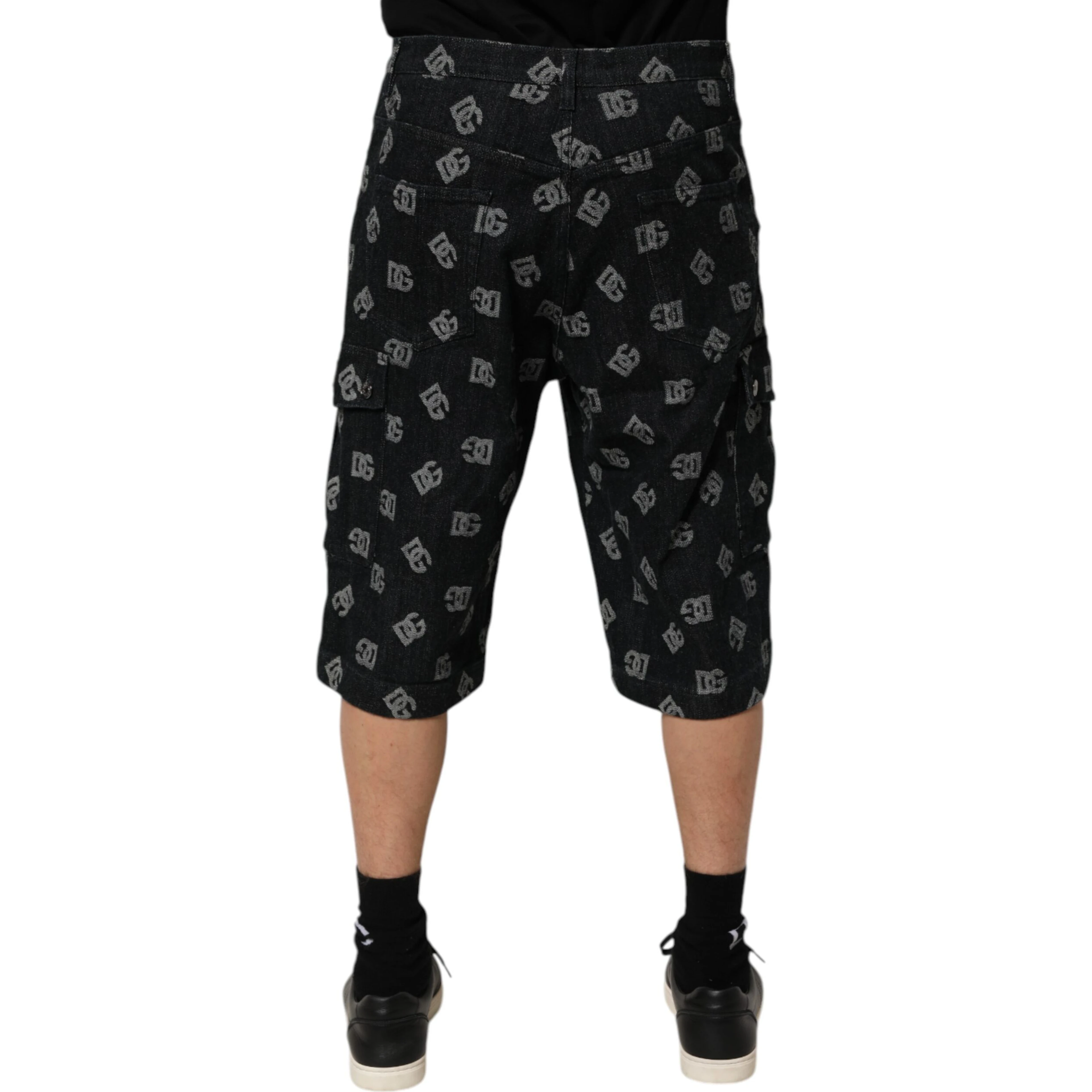 Black Monogram Denim Cargo Men Bermuda Short