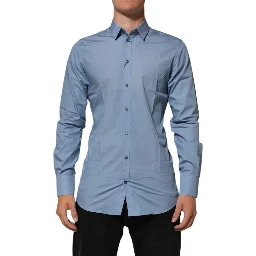 Blue Cotton Collared GOLD Formal Dress Shirt