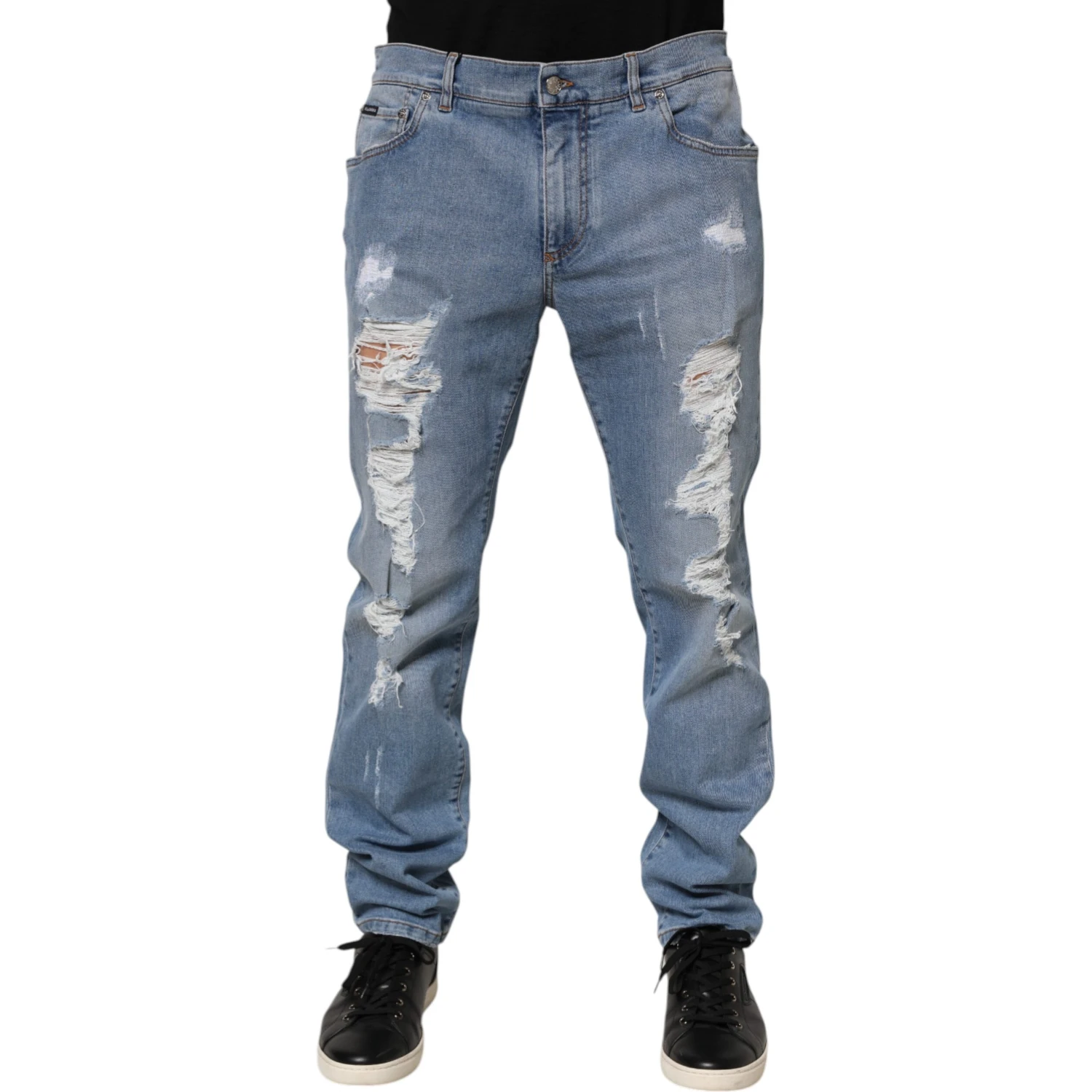 Blue Tattered Slim Fit Cotton Denim Jeans