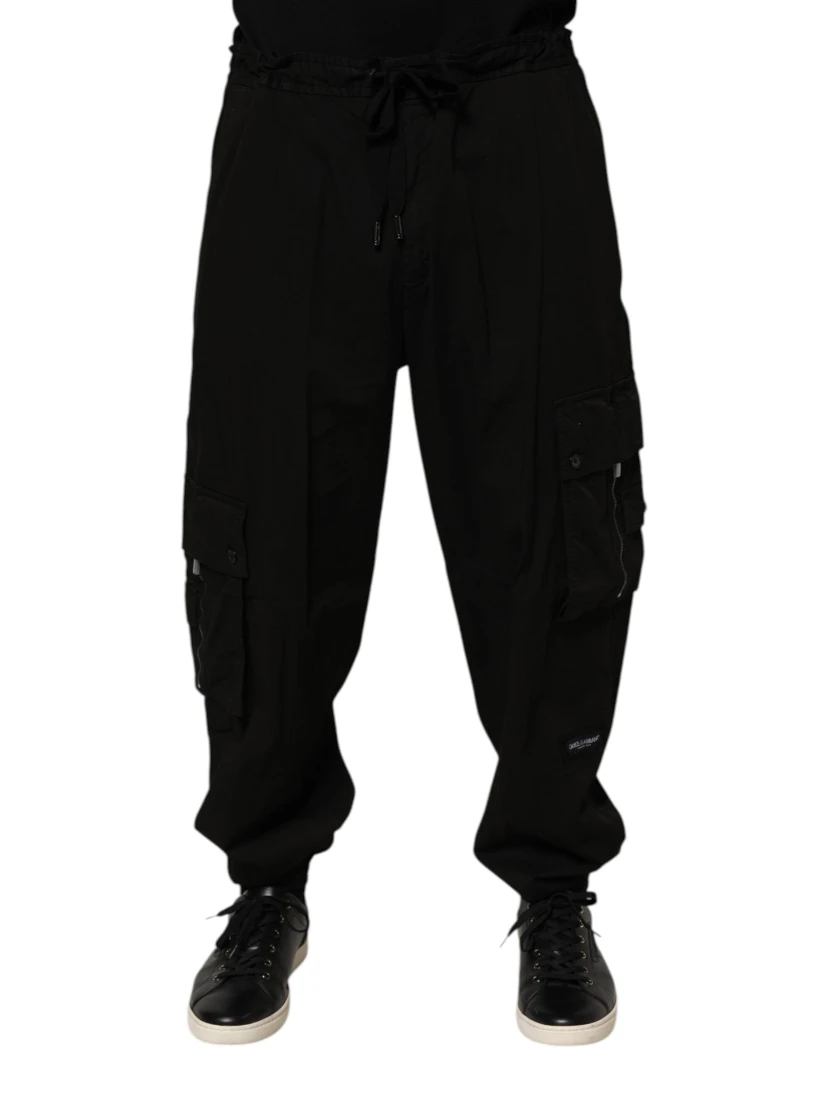 Black Cotton Cargo Jogger Sweatpants Pants