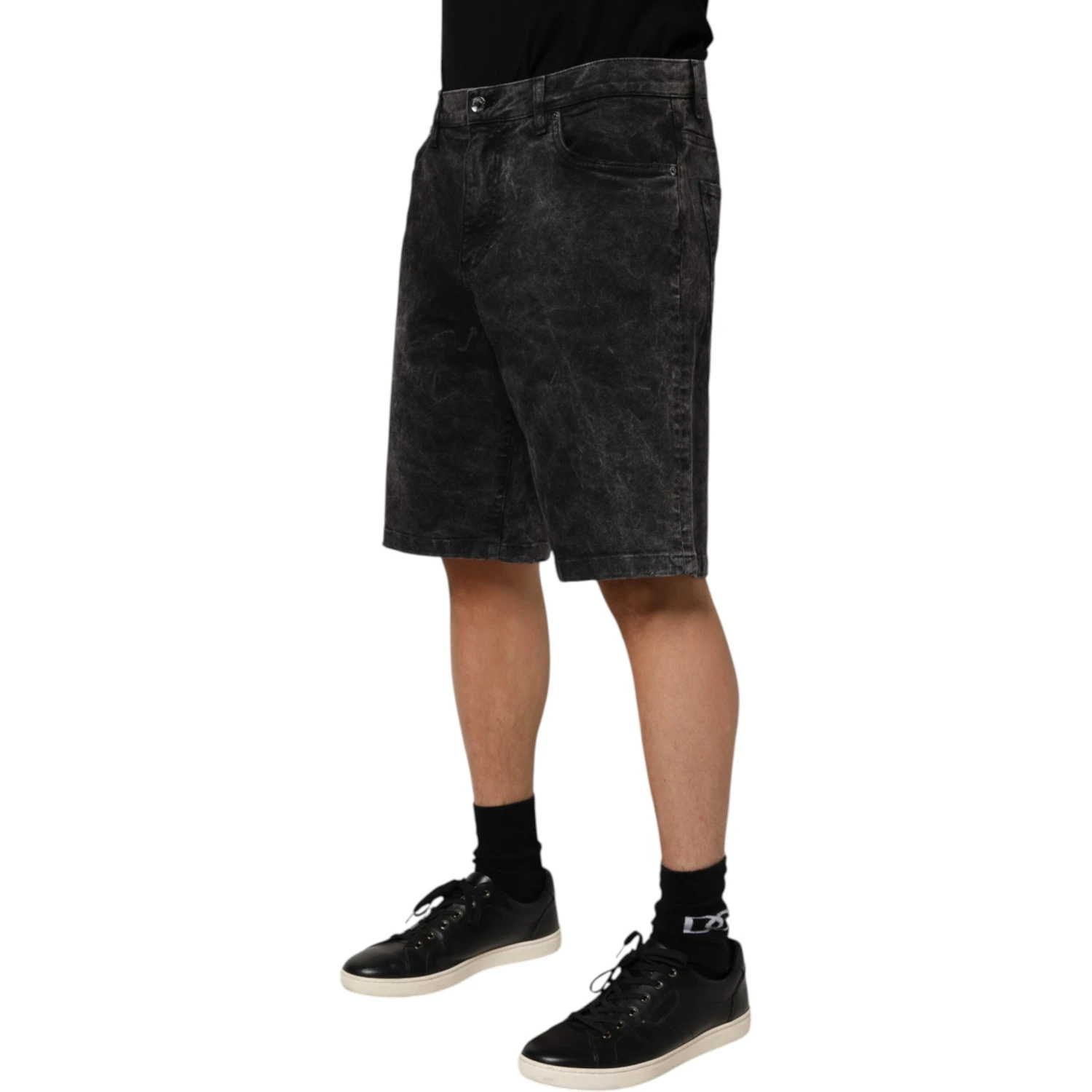 Black Cotton Mid Waist Denim Men Bermuda Short