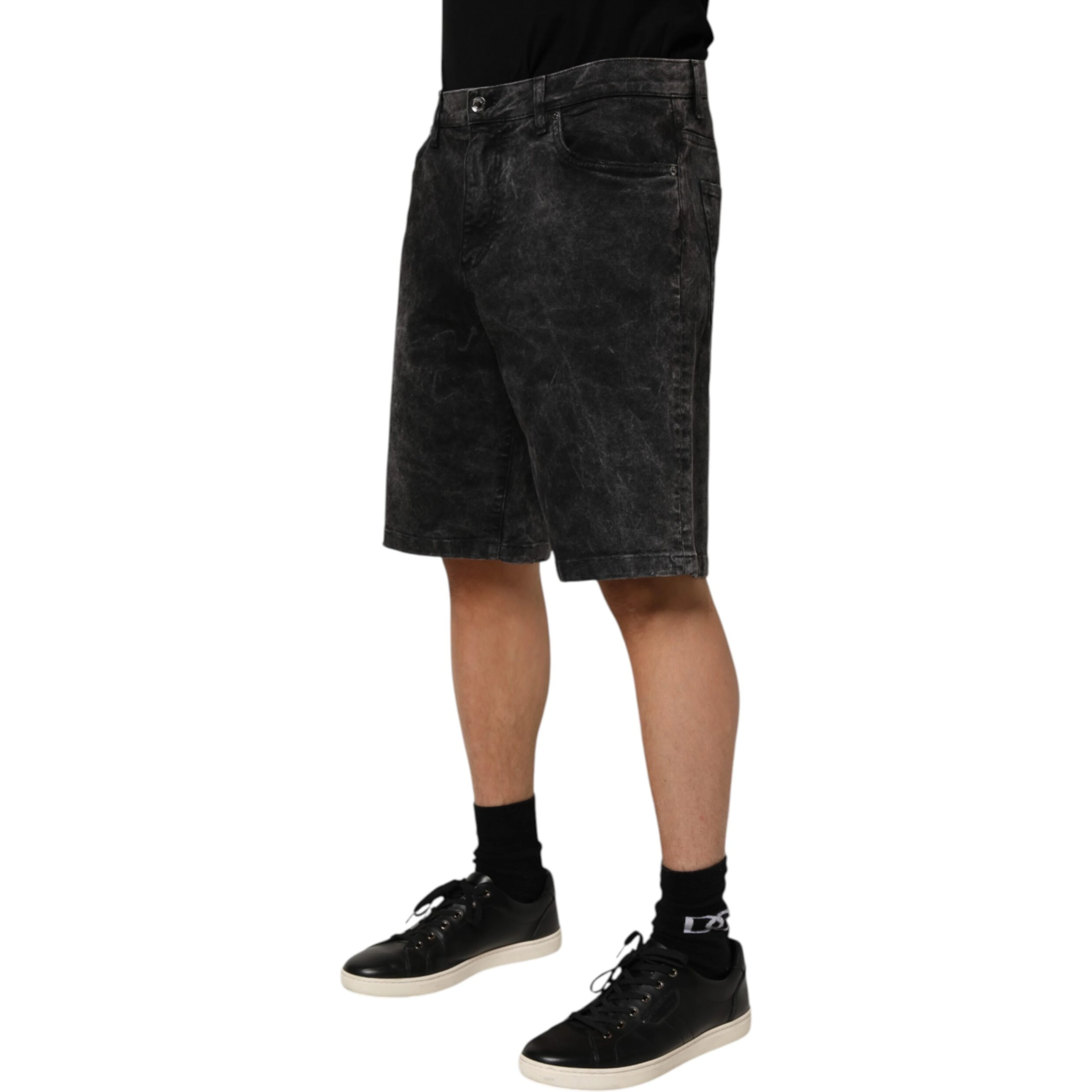 Black Cotton Mid Waist Denim Men Bermuda Short