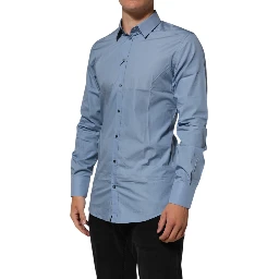 Blue Cotton Collared GOLD Formal Dress  Shirt