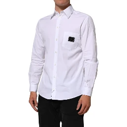 White Logo Plaque Collared Formal Dress  Shirt