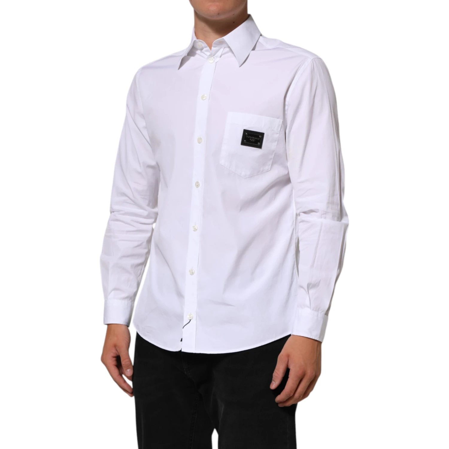 White Logo Plaque Collared Formal Dress  Shirt