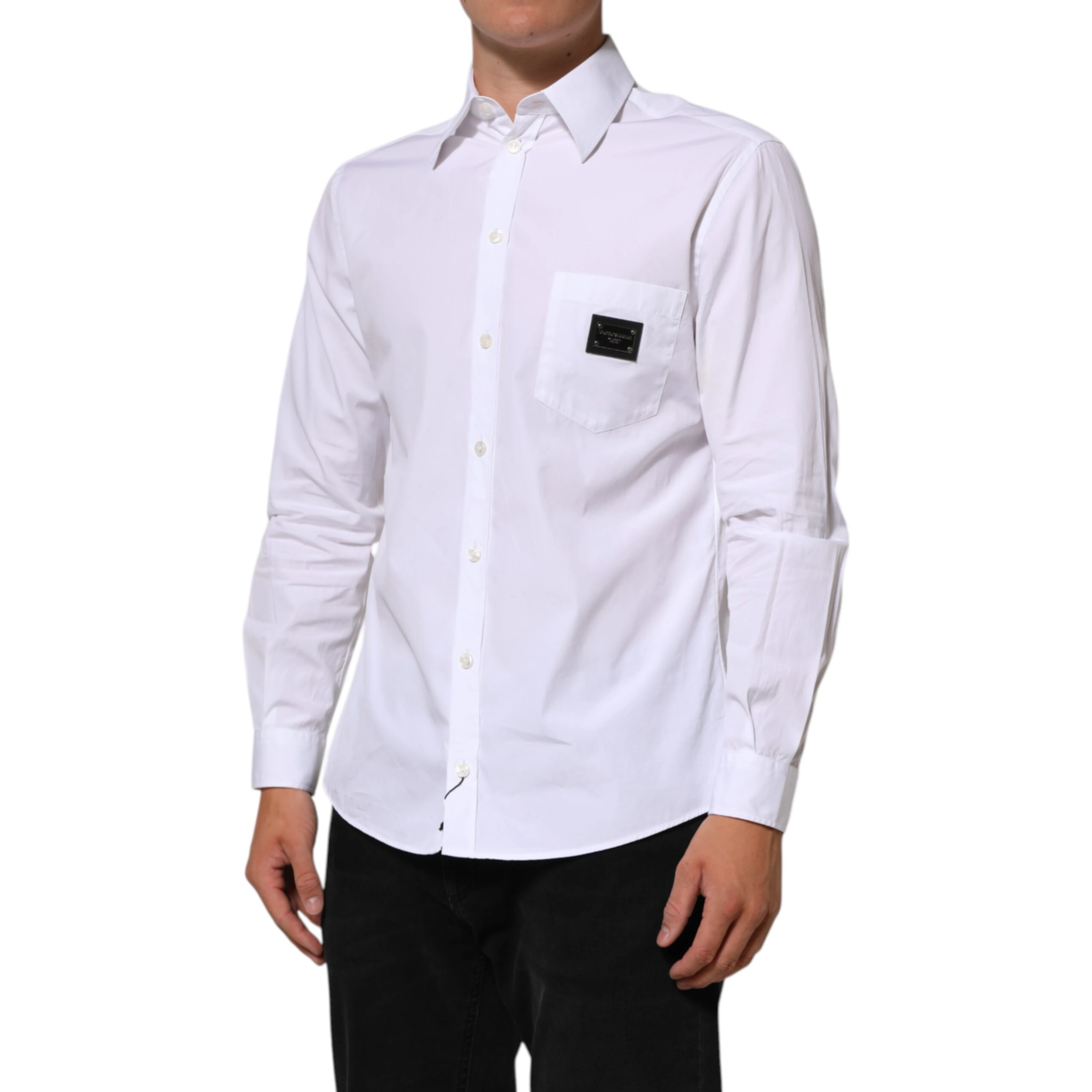 White Logo Plaque Collared Formal Dress  Shirt