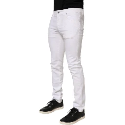 White Ripped Cotton Skinny Men Denim Jeans