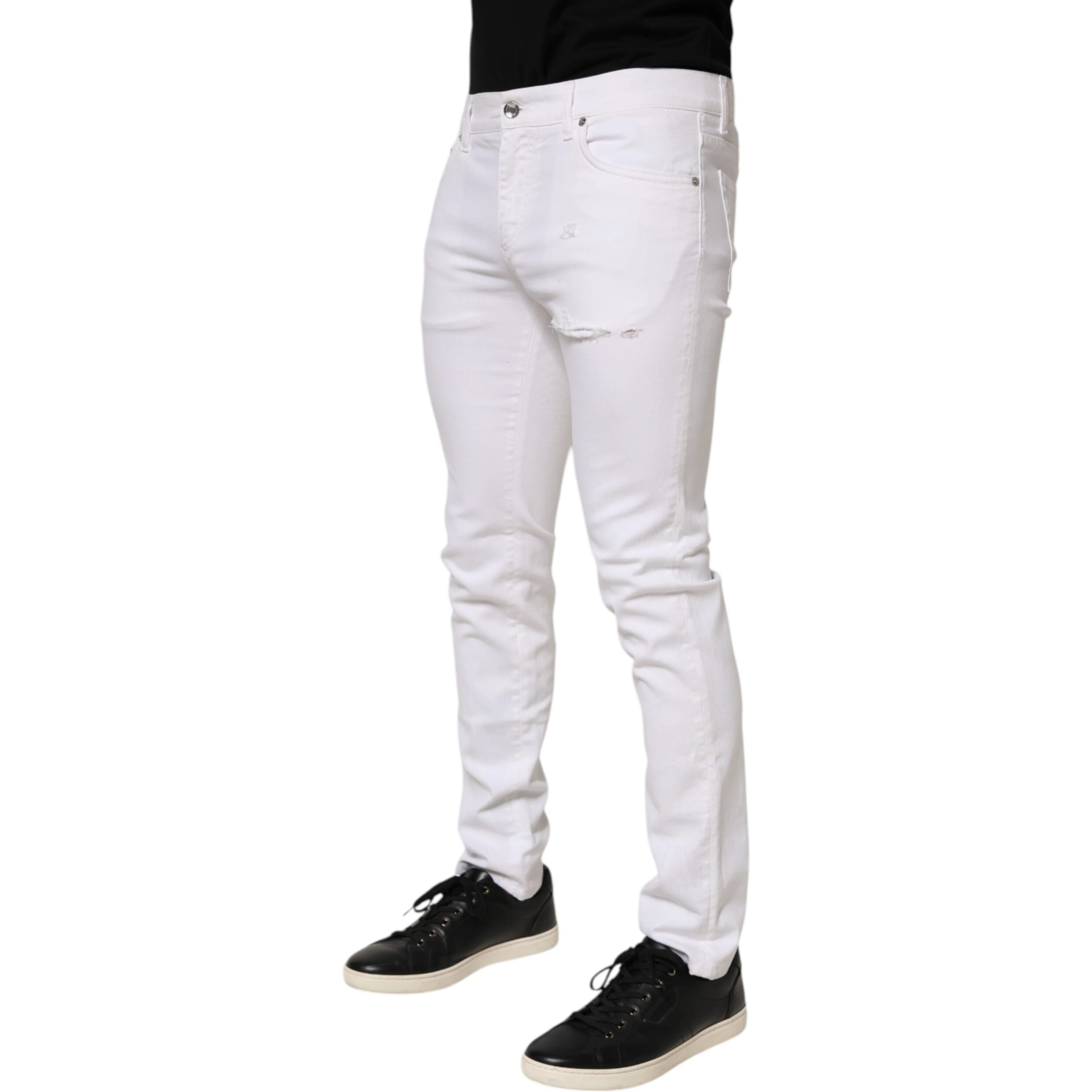 White Ripped Cotton Skinny Men Denim Jeans
