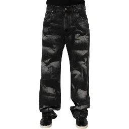 Black Marbled Effect Straight Men Denim Jeans