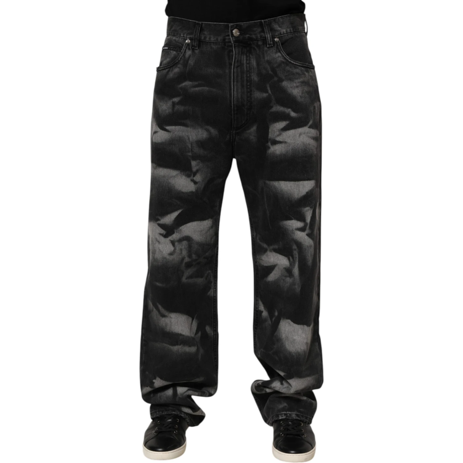 Black Marbled Effect Straight Men Denim Jeans