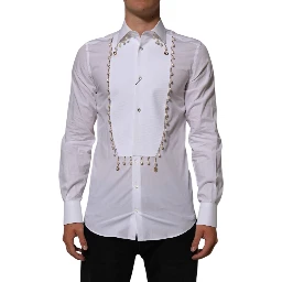 White Cotton DG Logo Pearl GOLD Formal Shirt