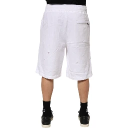 White Ripped Mid Waist Casual Bermuda Short