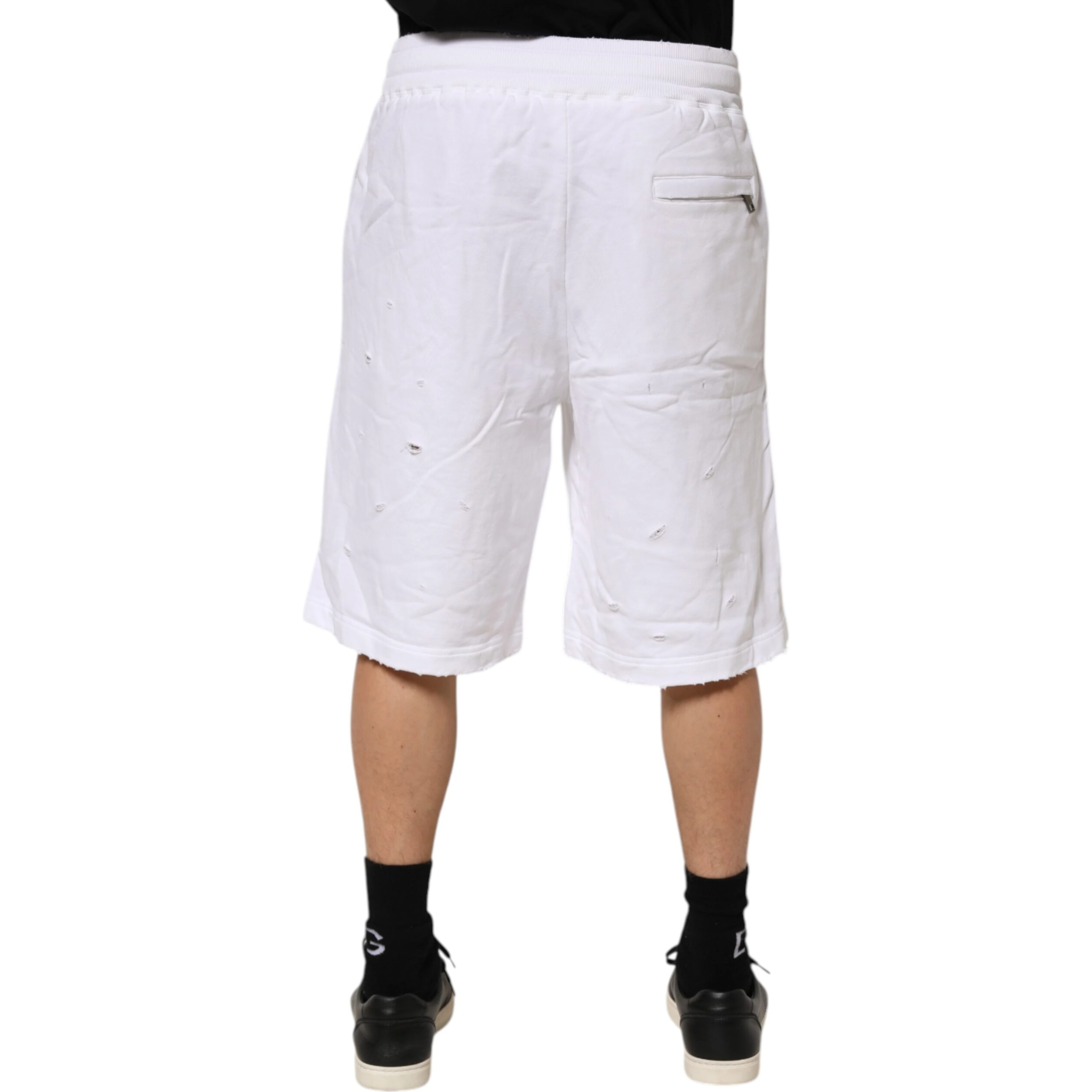 White Ripped Mid Waist Casual Bermuda Short