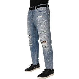 Blue Distressed Ripped Denim Trouser Jeans