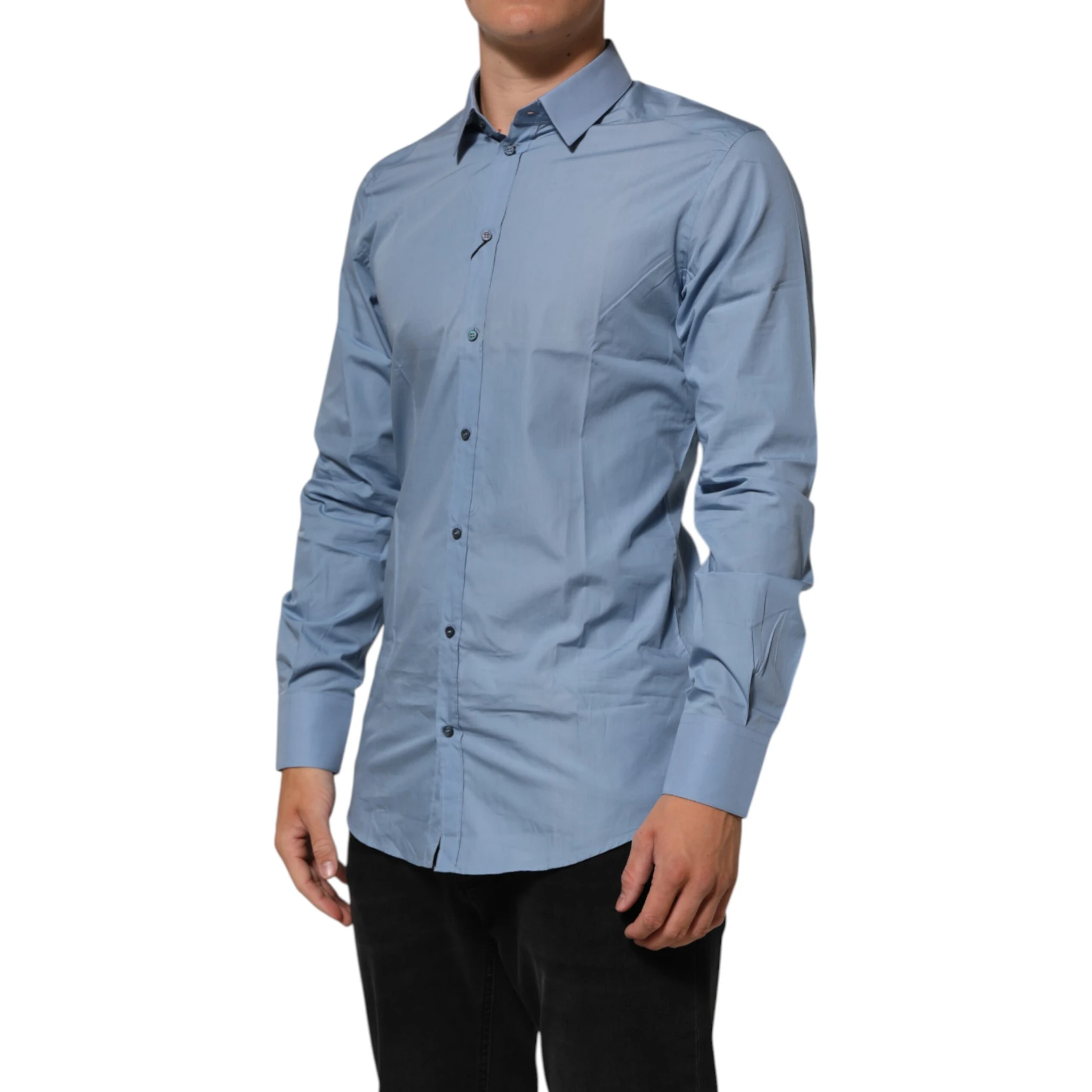 Blue Cotton Collared GOLD Formal Dress Shirt