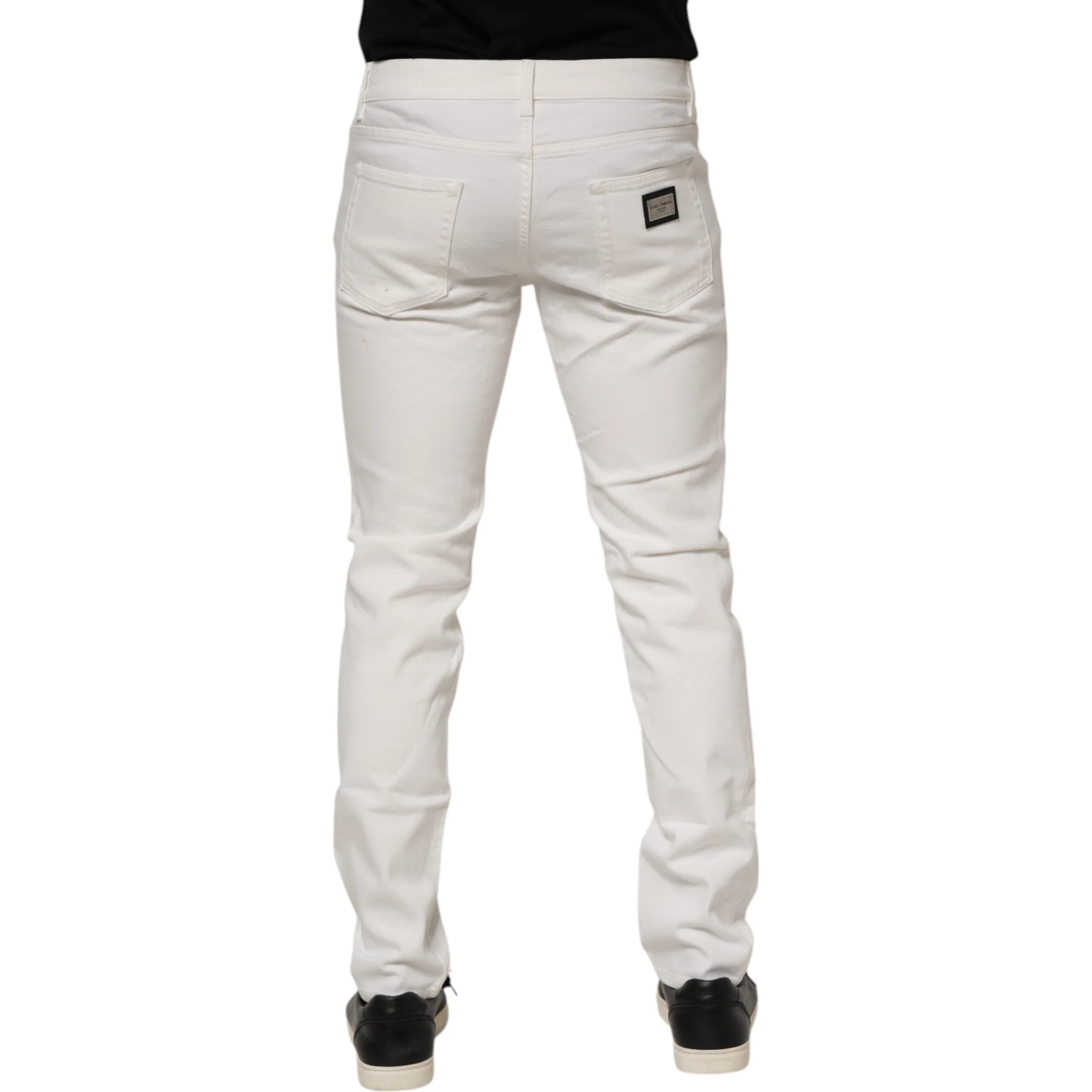 Off White Cotton Stretch Slim Fit Denim Jeans