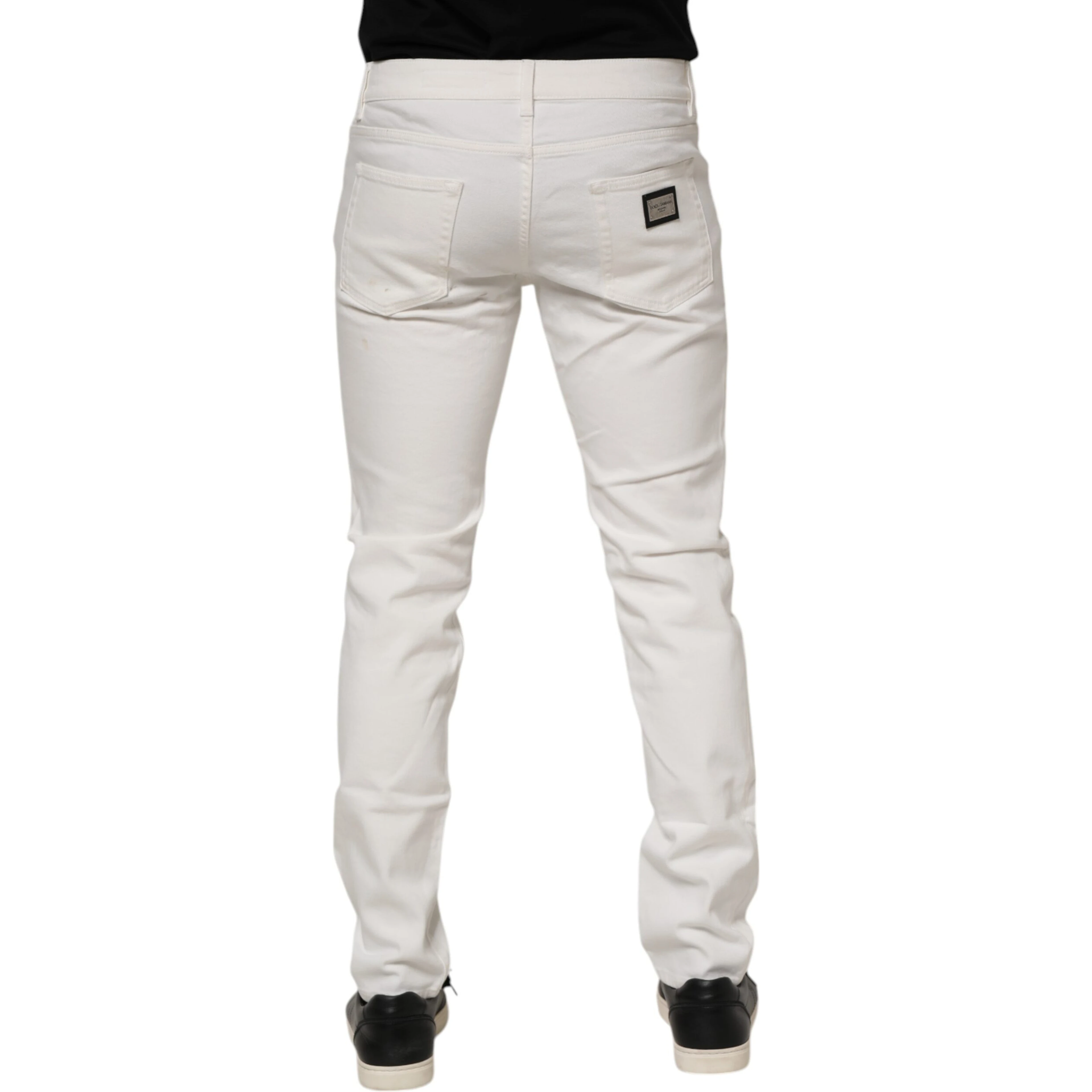 Off White Cotton Stretch Slim Fit Denim Jeans