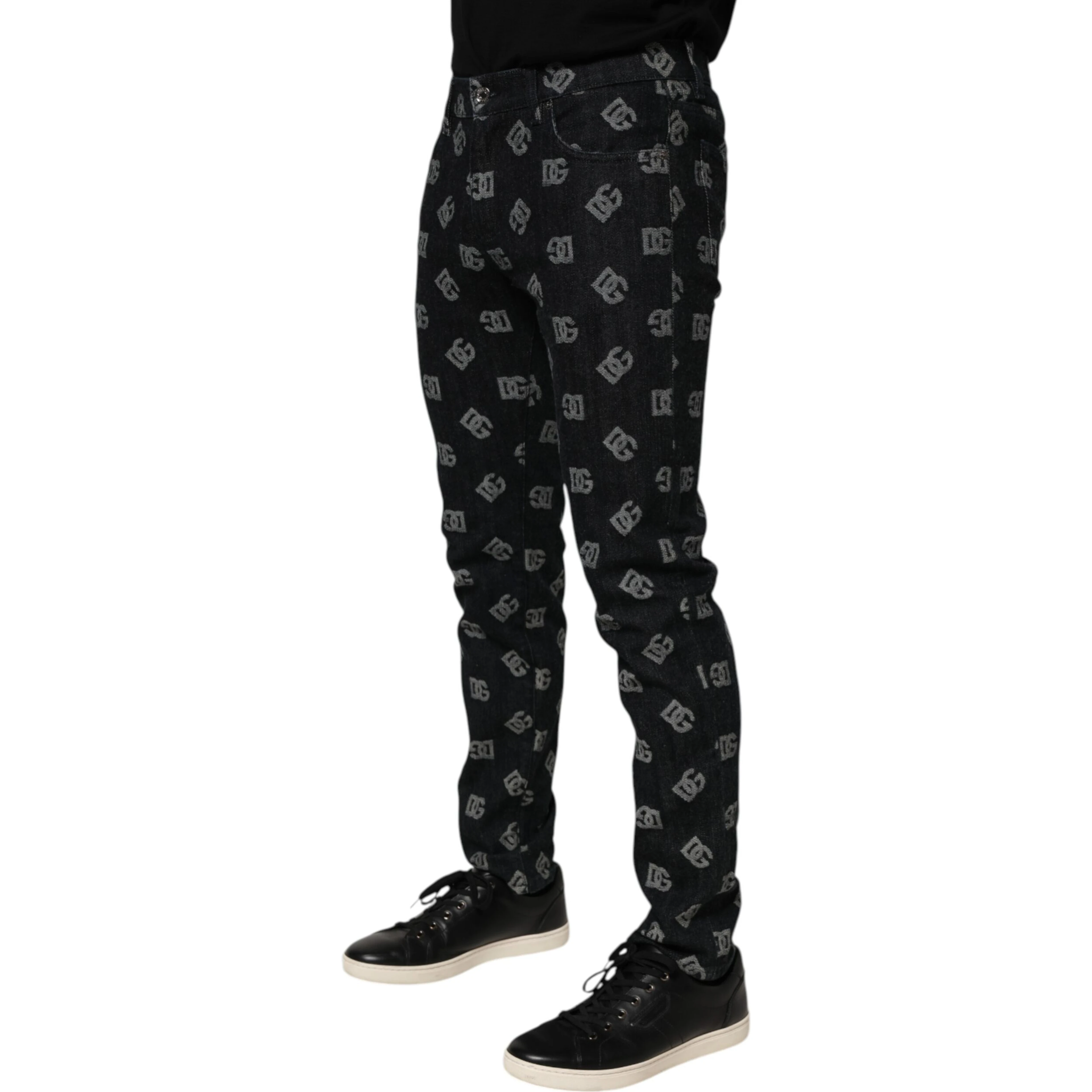 Black DG Monogram Cotton Skinny Denim Jeans
