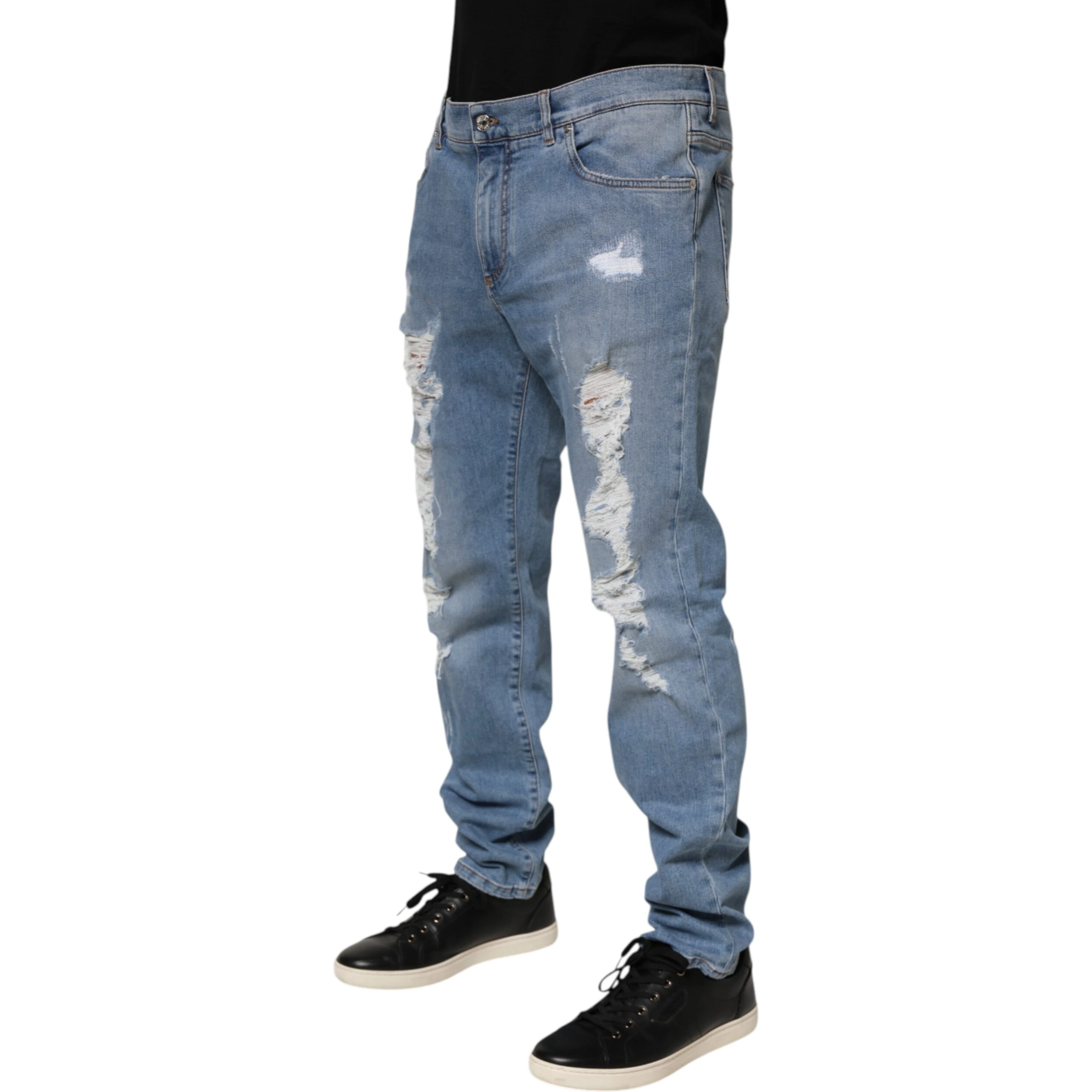 Blue Tattered Slim Fit Cotton Denim Jeans