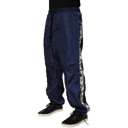 Blue Nylon Straight Jogger Sweatpants Pants