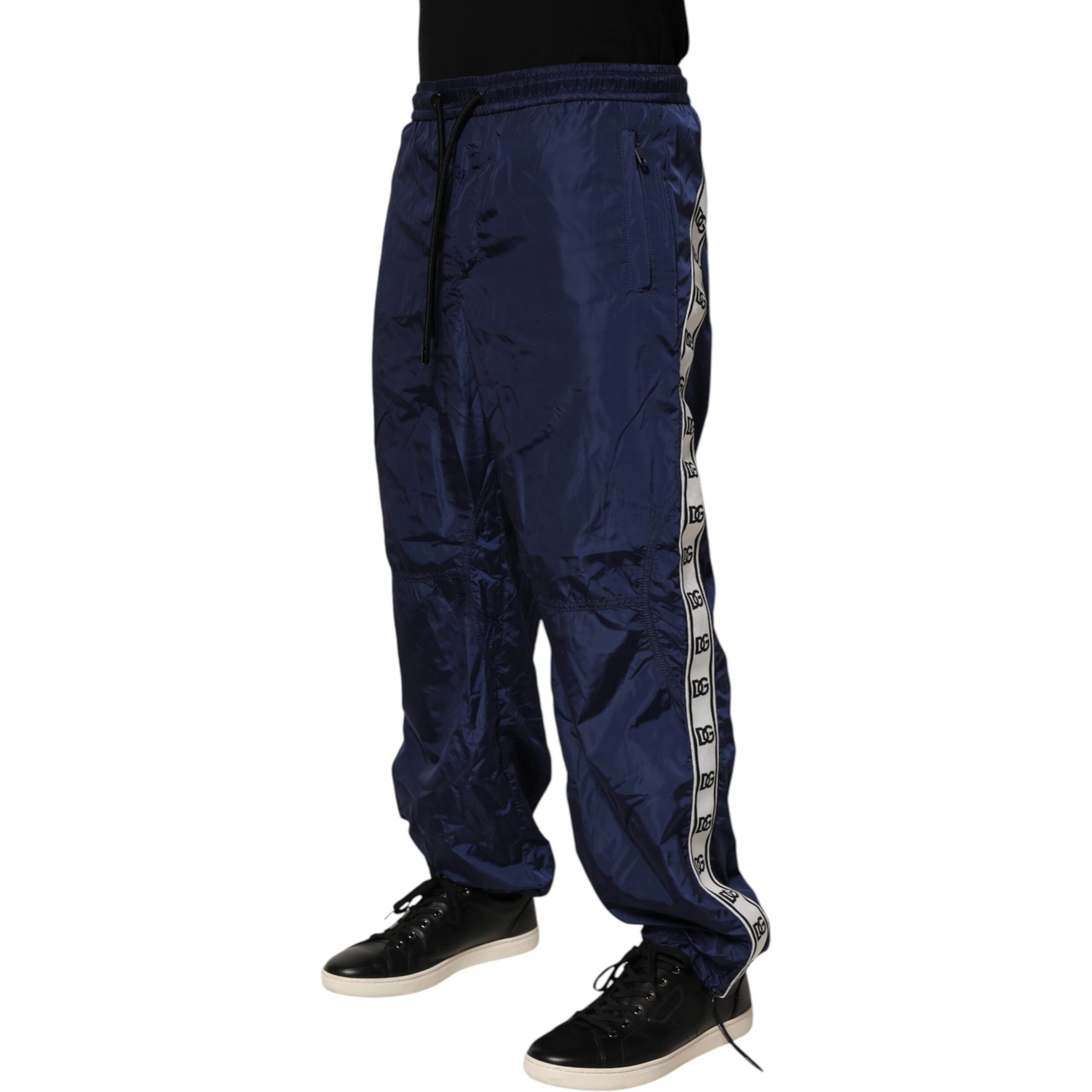Blue Nylon Straight Jogger Sweatpants Pants