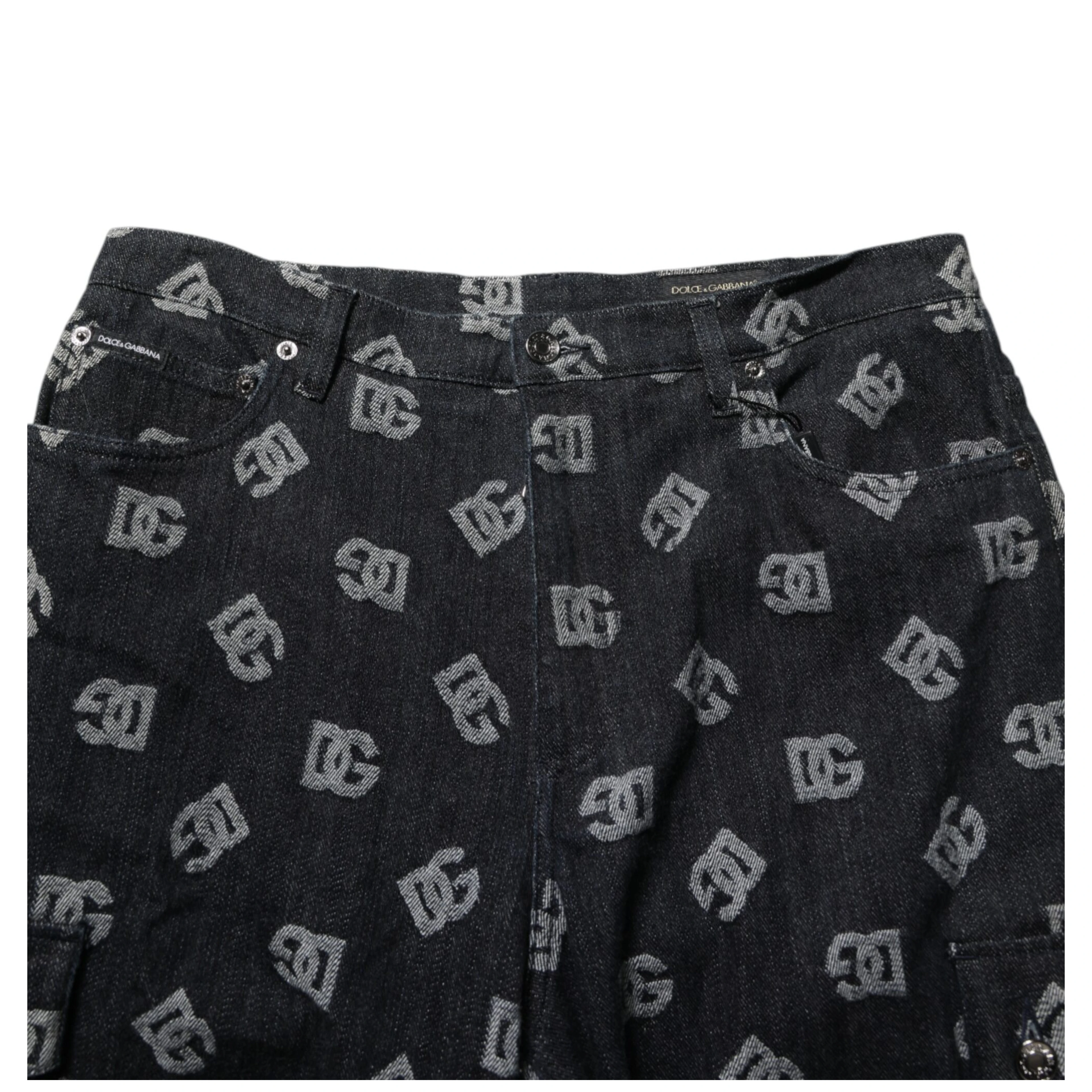 Black Monogram Denim Cargo Men Bermuda Short