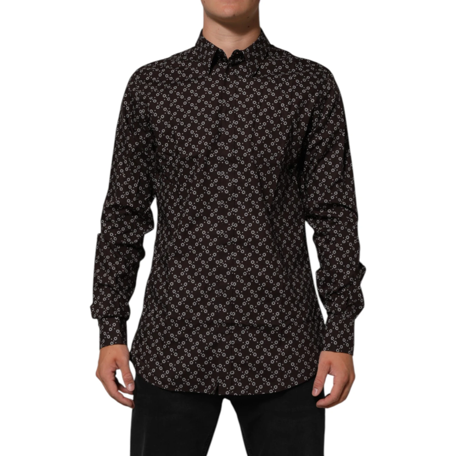 BrownFloral Collared GOLD Formal Dress Shirt