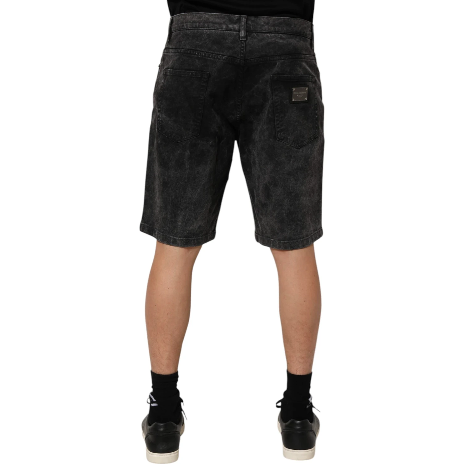 Black Cotton Mid Waist Denim Men Bermuda Short