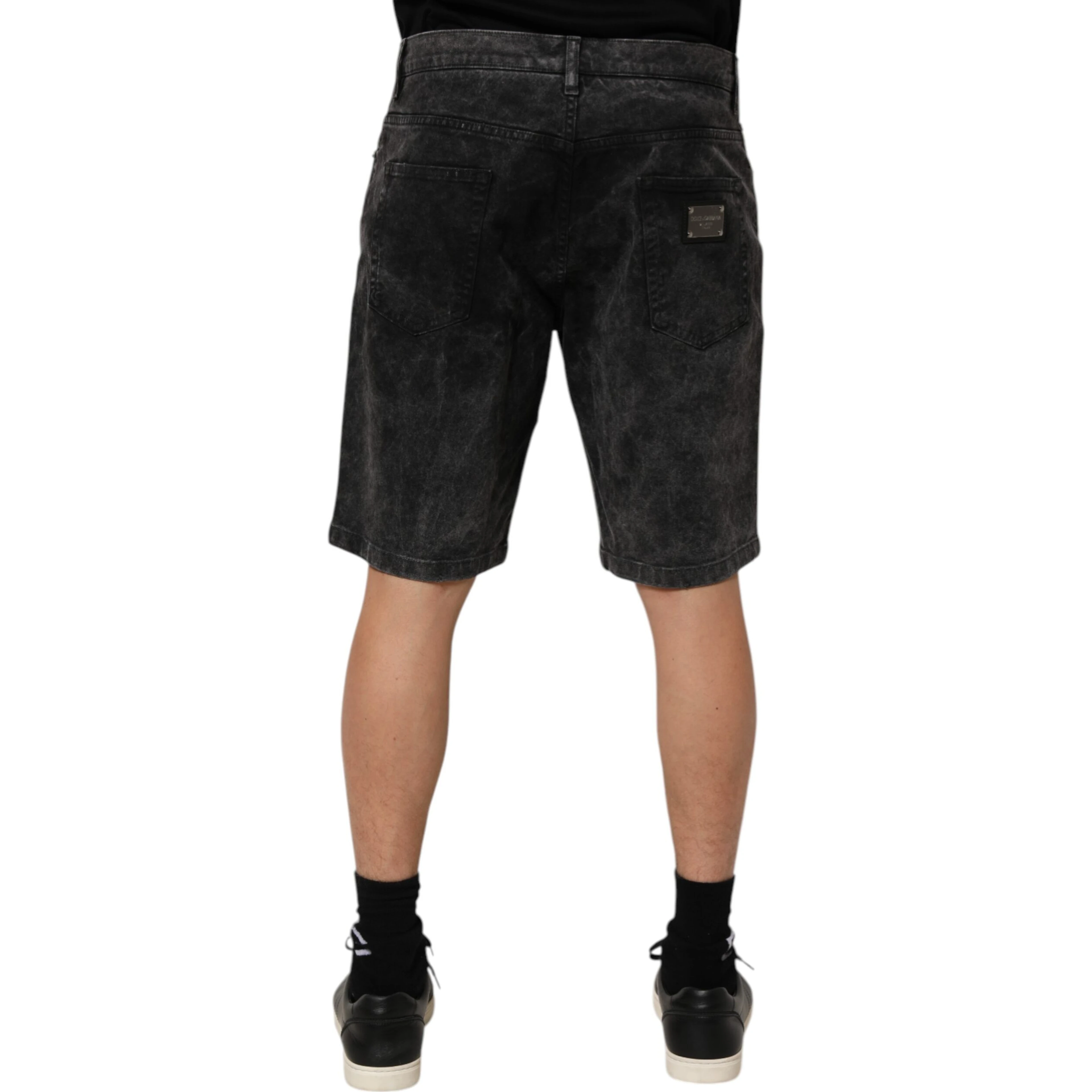 Black Cotton Mid Waist Denim Men Bermuda Short