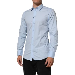 Light Blue Cotton GOLD Formal Men Dress Shirt