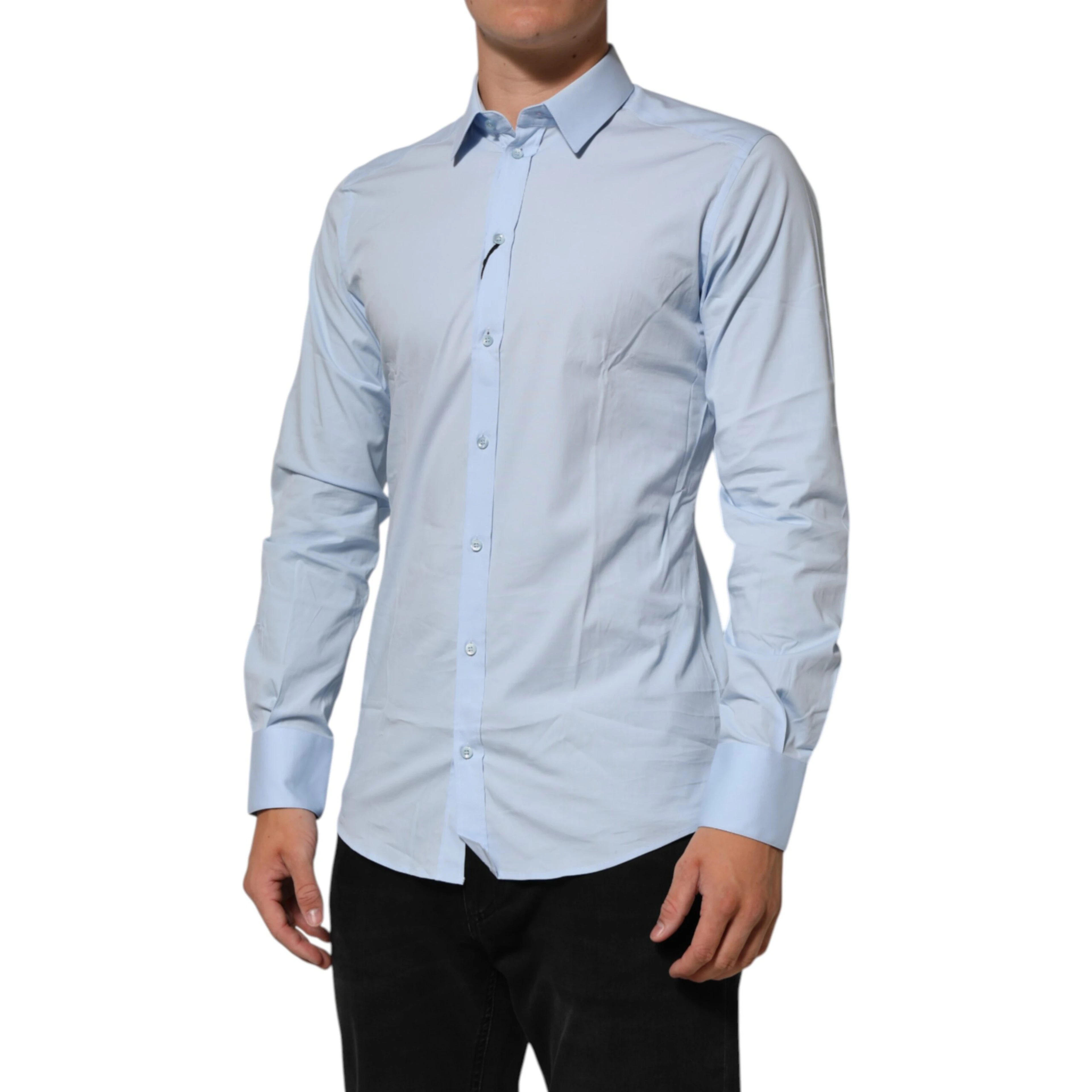 Light Blue Cotton GOLD Formal Men Dress Shirt