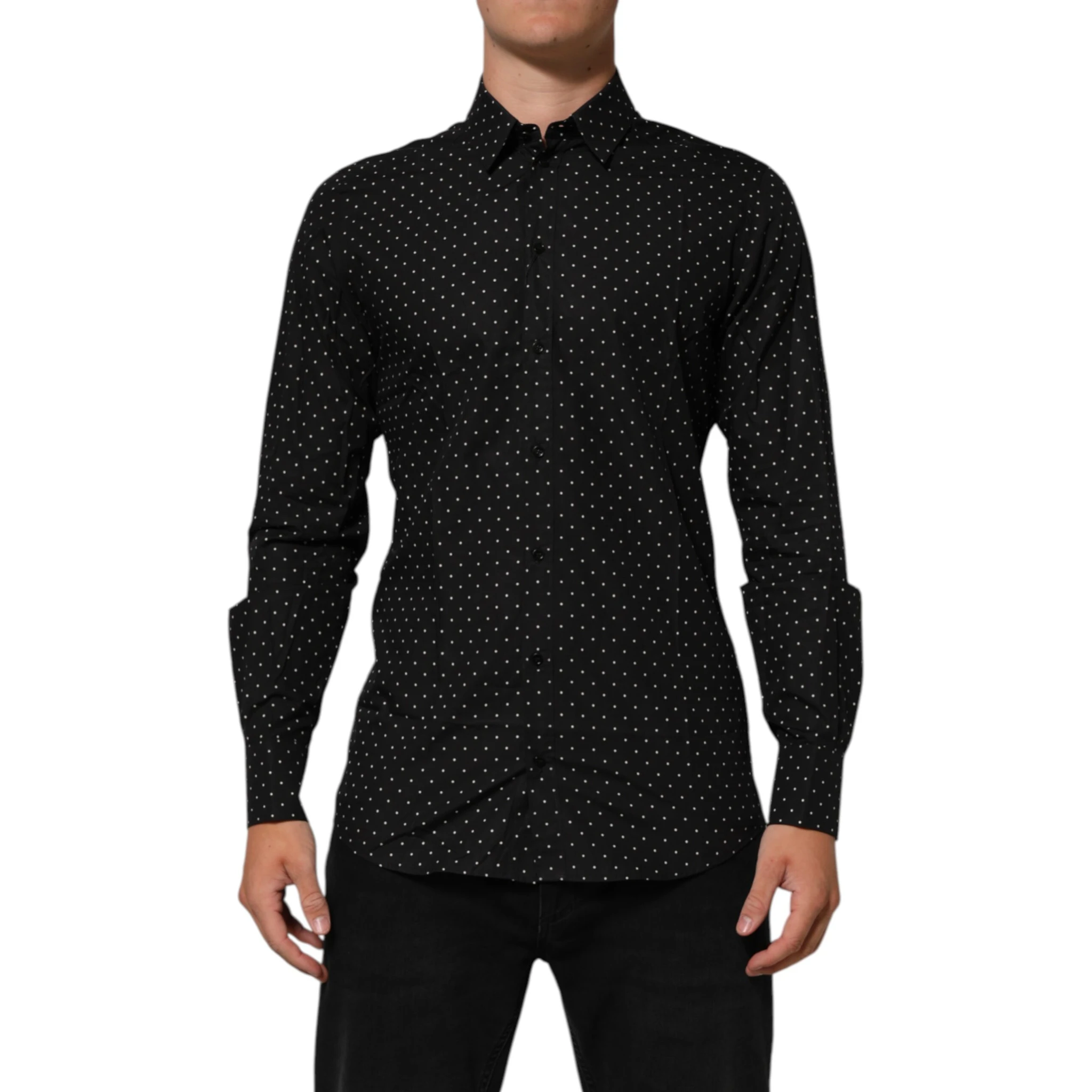 Black Polka Dot Cotton GOLD Men Formal Dress Shirt