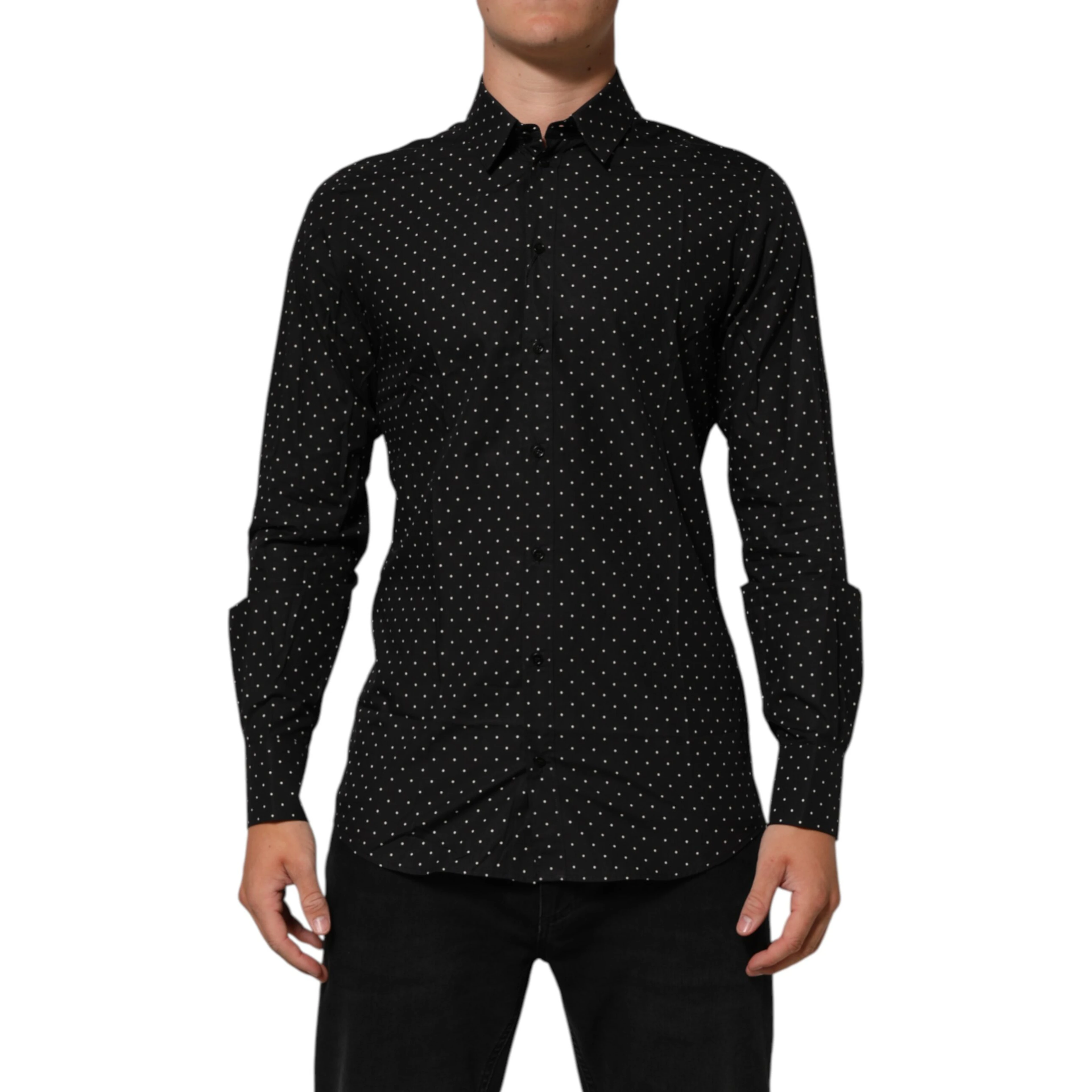 Black Polka Dot Cotton GOLD Men Formal Dress Shirt