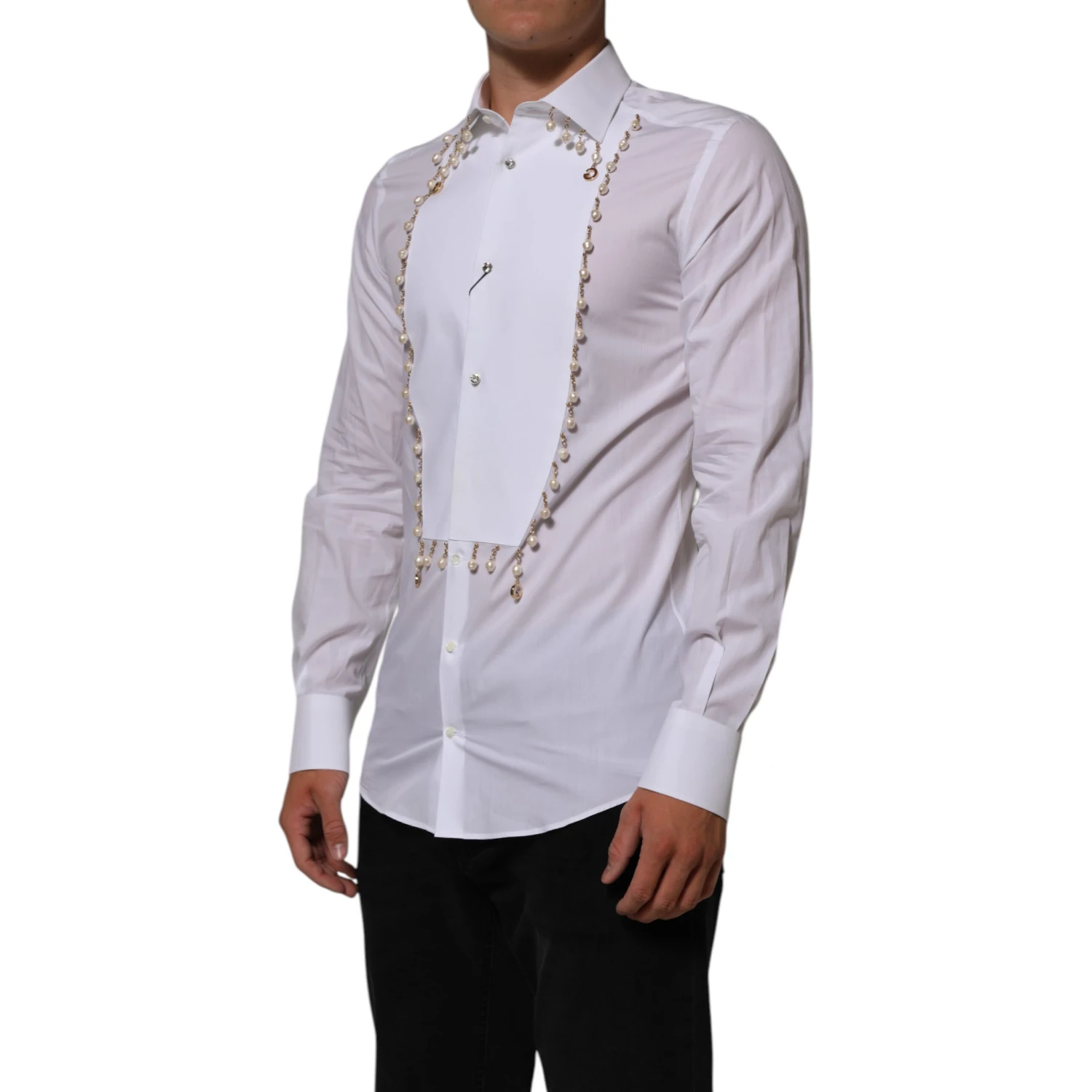 White Cotton DG Logo Pearl GOLD Formal Shirt