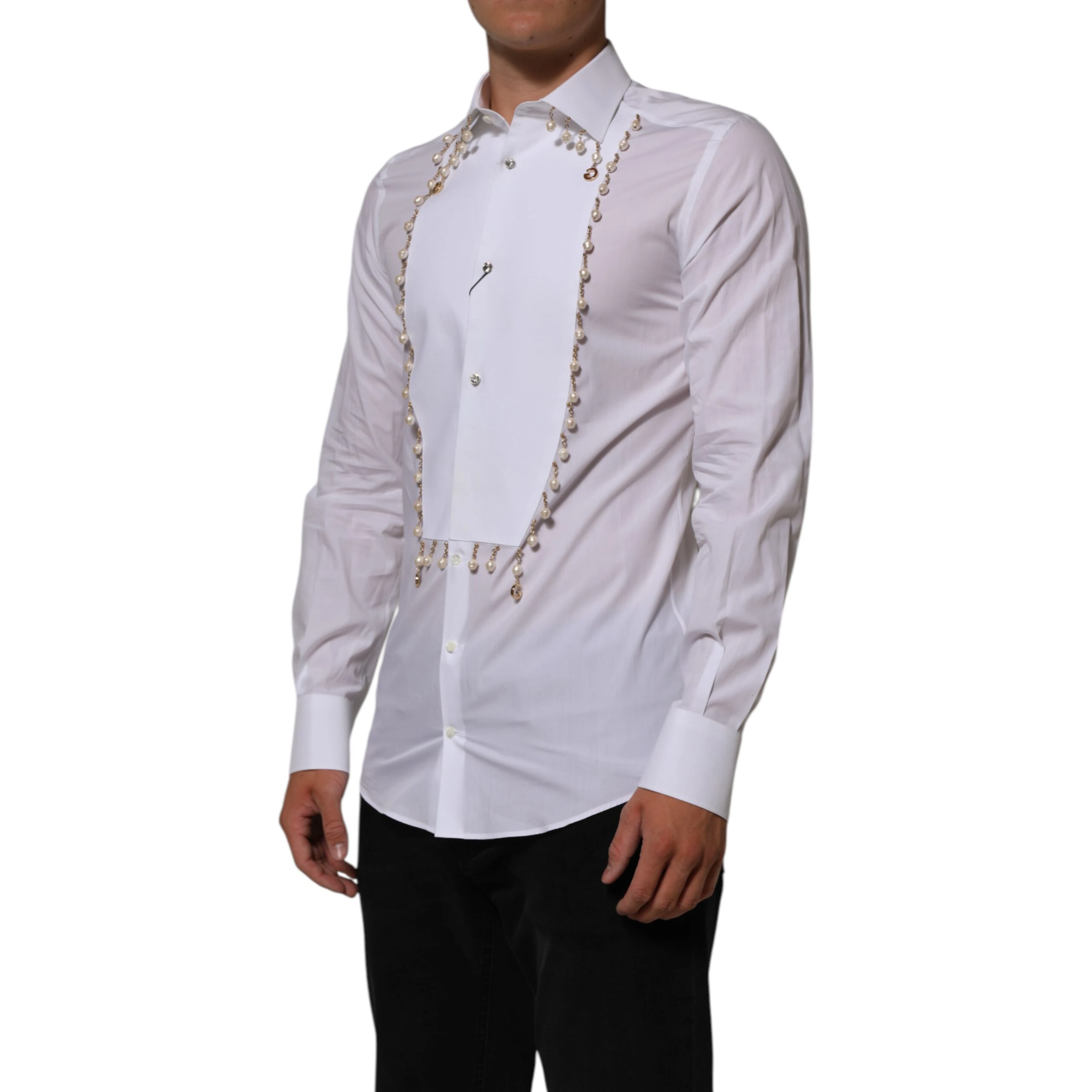 White Cotton DG Logo Pearl GOLD Formal Shirt