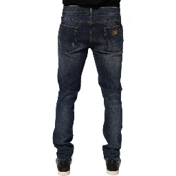 Dark Blue Washed Running Ripped Denim Jeans