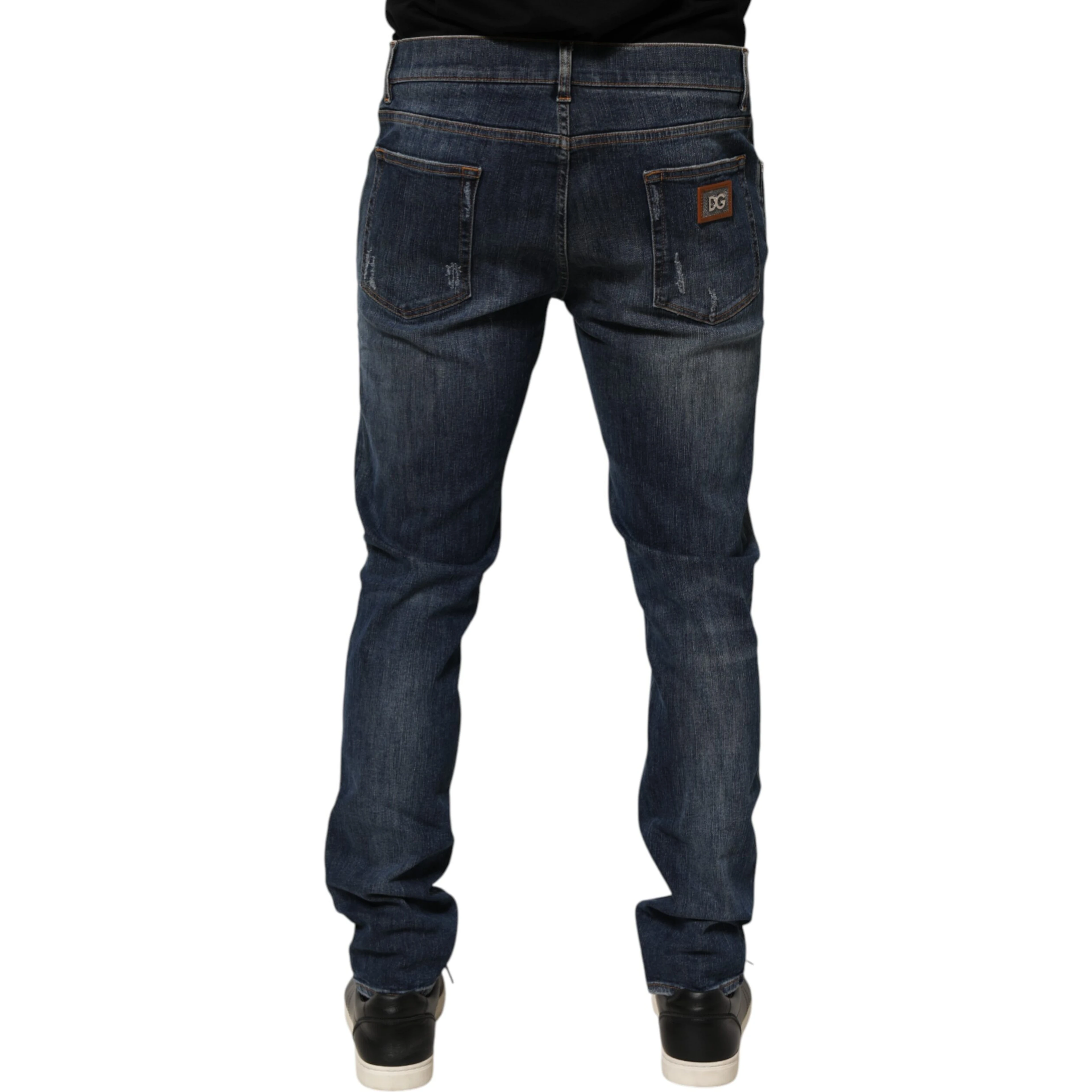 Dark Blue Washed Running Ripped Denim Jeans