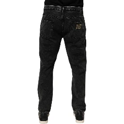 Black Washed Ripped Loose Cotton Denim Jeans
