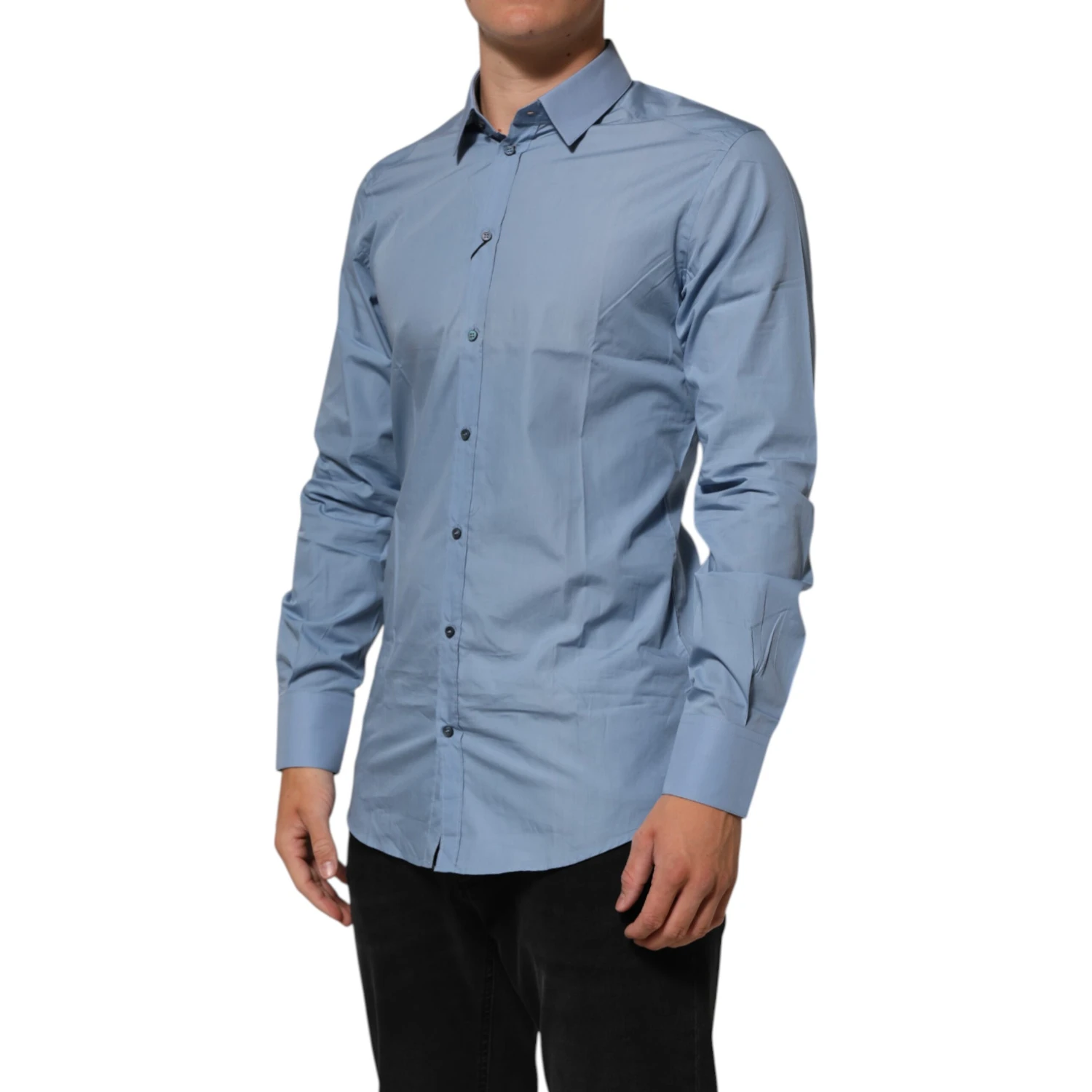 Blue Cotton Collared GOLD Formal Dress Shirt