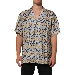 Cream Cotton Silk Hawaii Scallop Shell Print Shirt