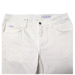 Off White Cotton Stretch Slim Fit Denim Jeans