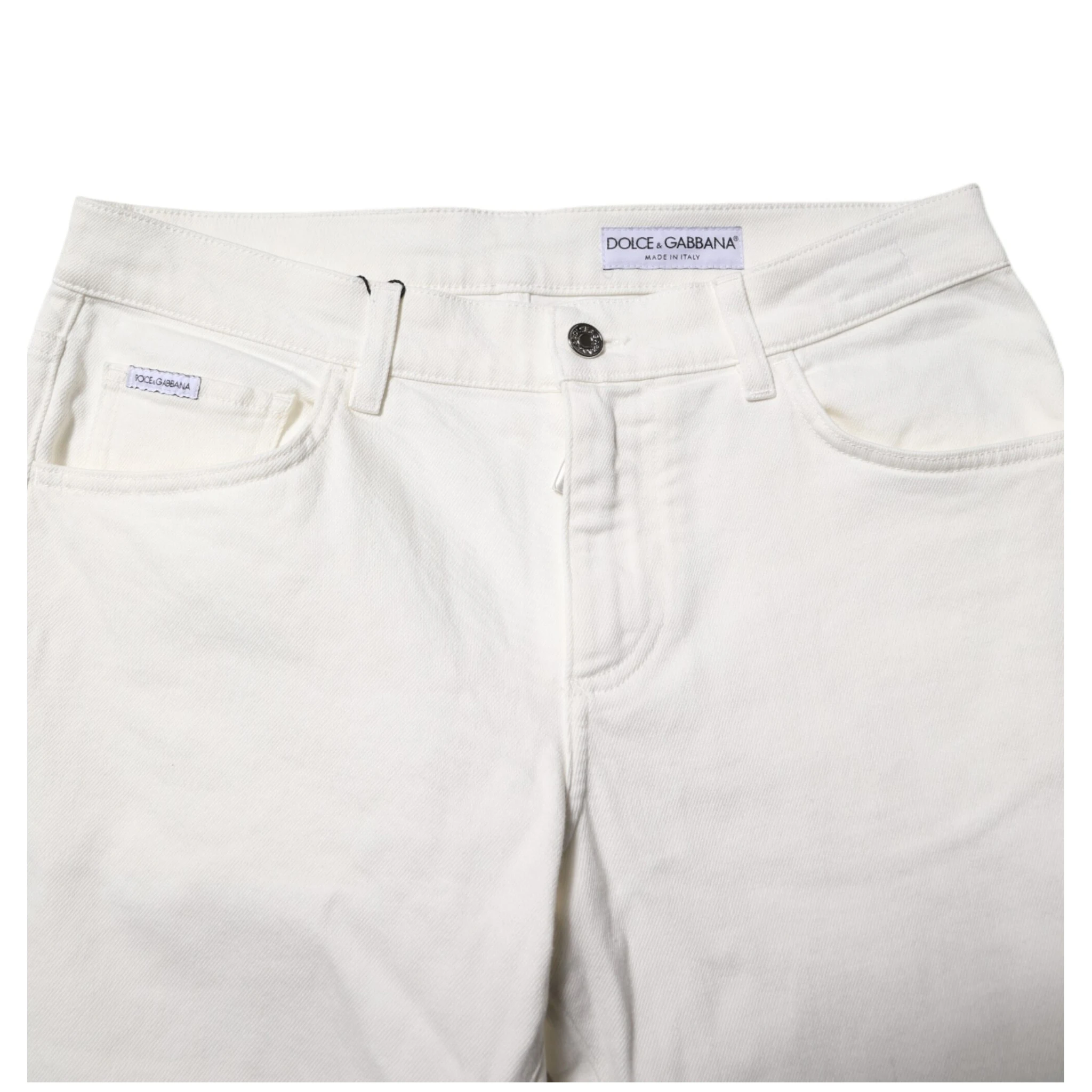 Off White Cotton Stretch Slim Fit Denim Jeans