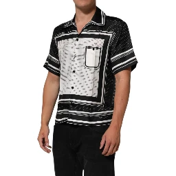 Black White StripeDot Print Casual Polo Shirt