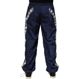 Blue Nylon Straight Jogger Sweatpants Pants