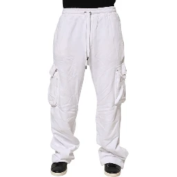 White Cotton Cargo Trousers Logo Patch Pants