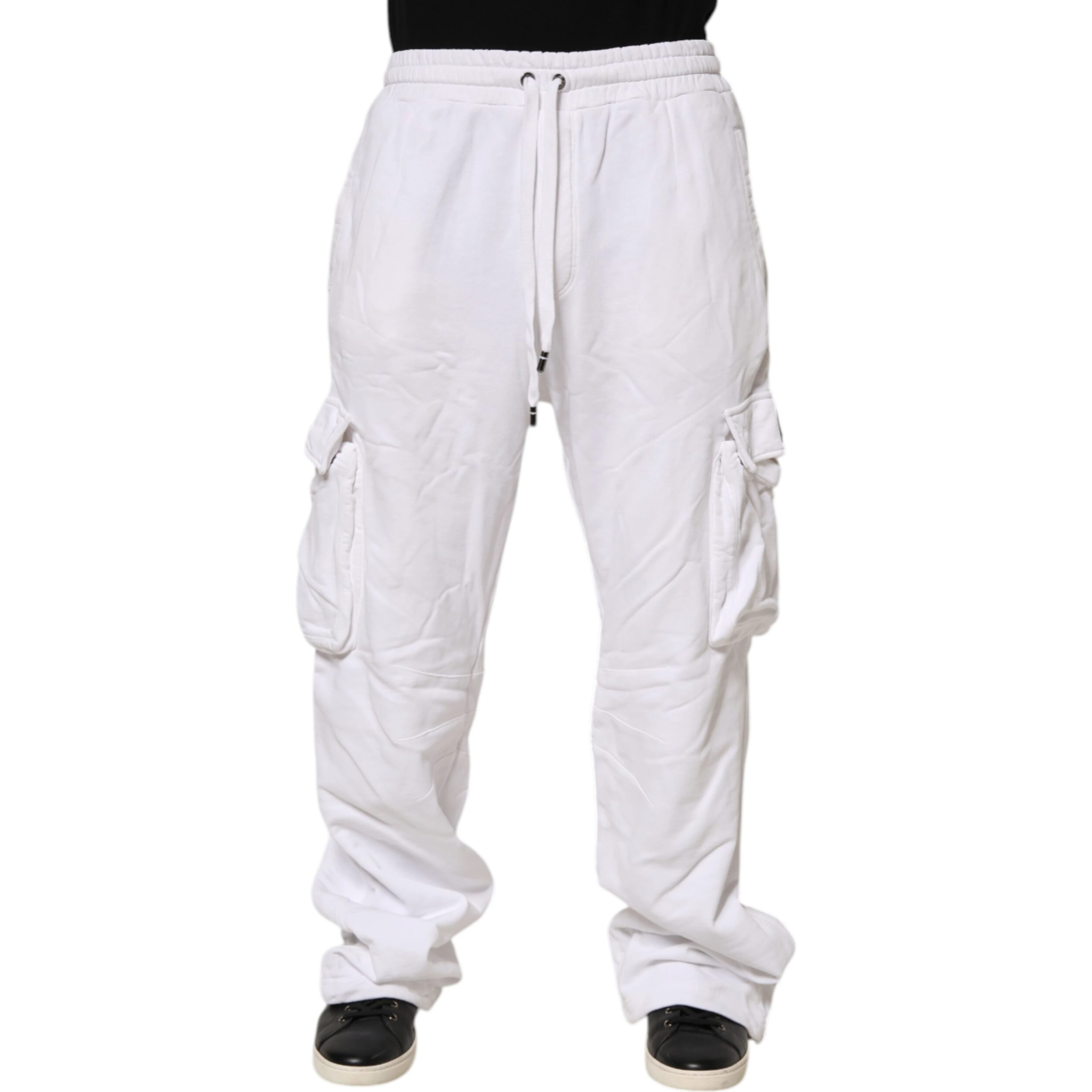 White Cotton Cargo Trousers Logo Patch Pants